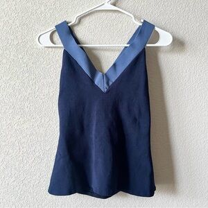 Jonathan Simkhai Navy Blue V-Neck Crossback Minimalist Ribbed Tank Top S